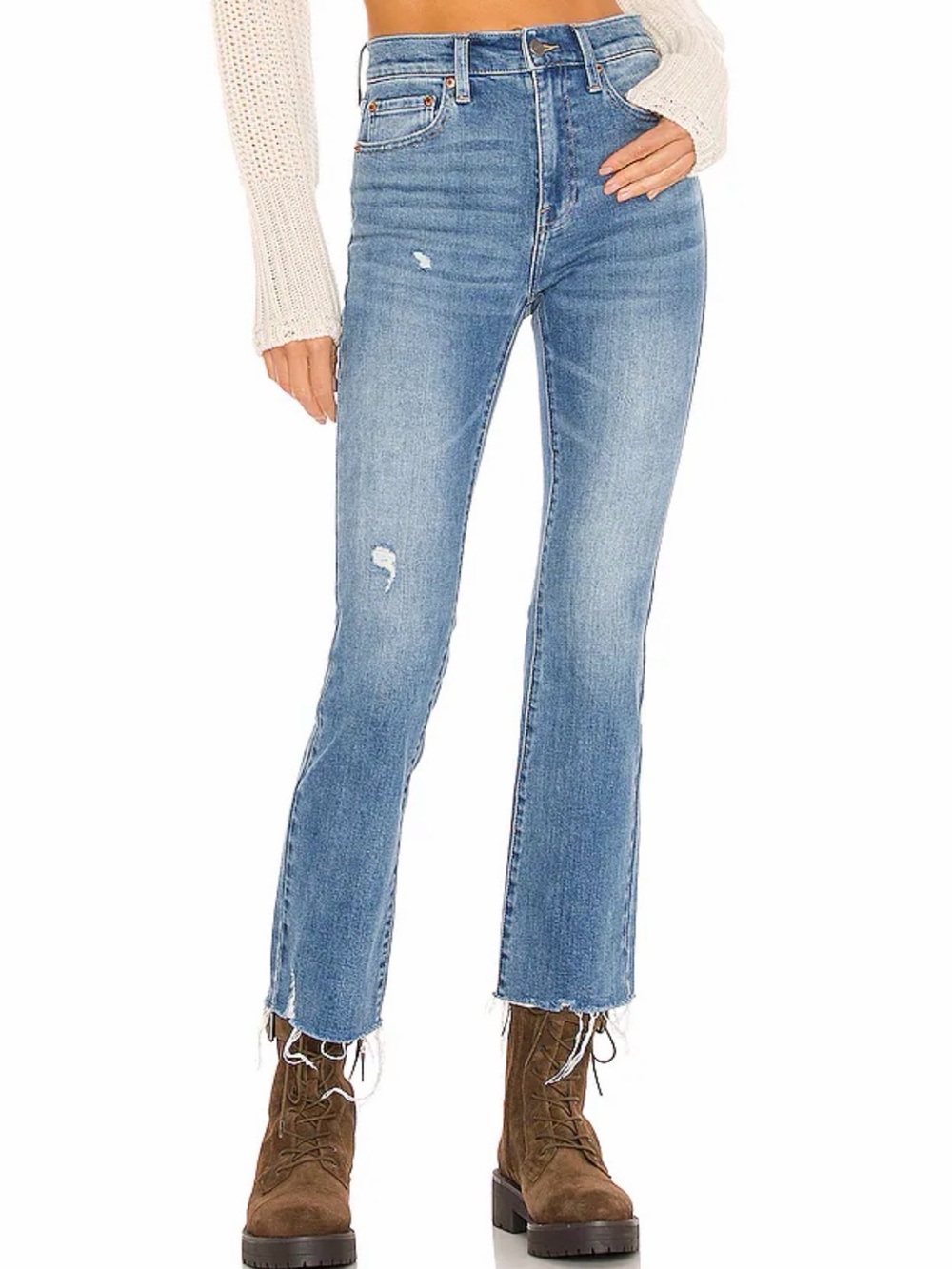 pistola Light Wash High-Rise Frayed Hem Straight Jeans